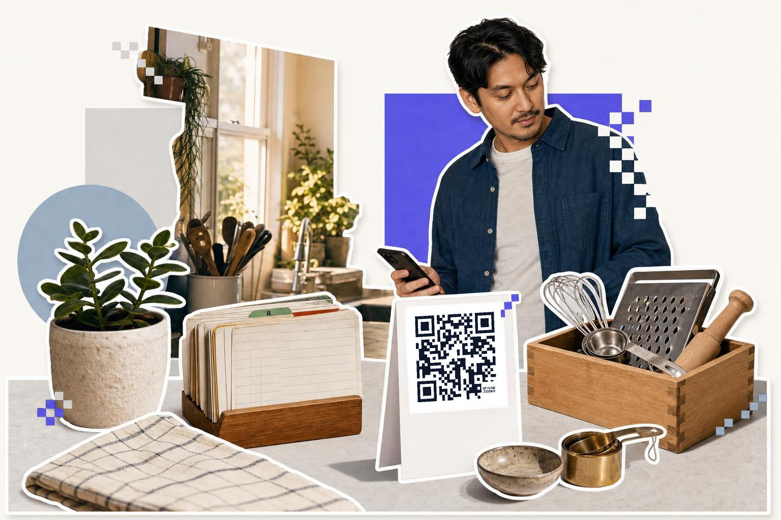 A person with a focused expression is using a smartphone to generate a QR code on a laptop screen, illuminated by soft natural light.