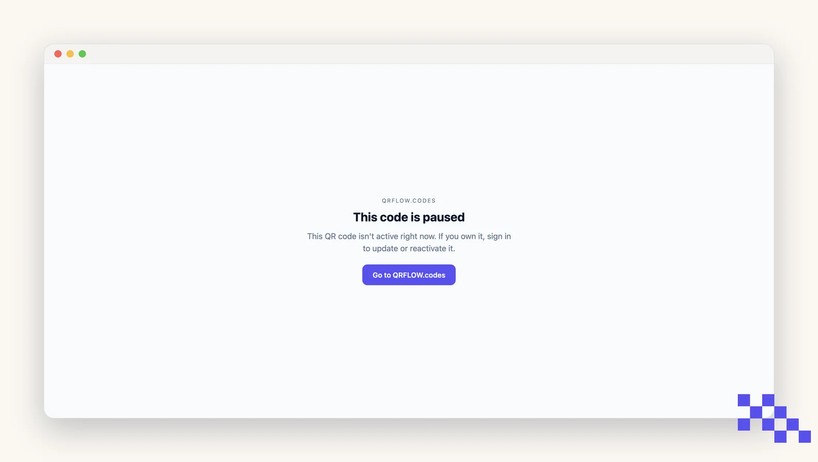 The page a scanner sees when a code is paused