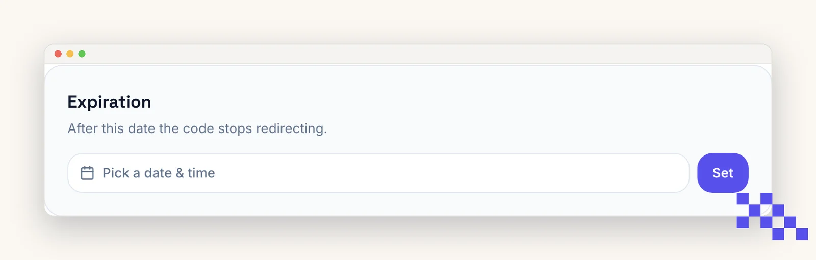 The Expiration panel with a date field and a Set button